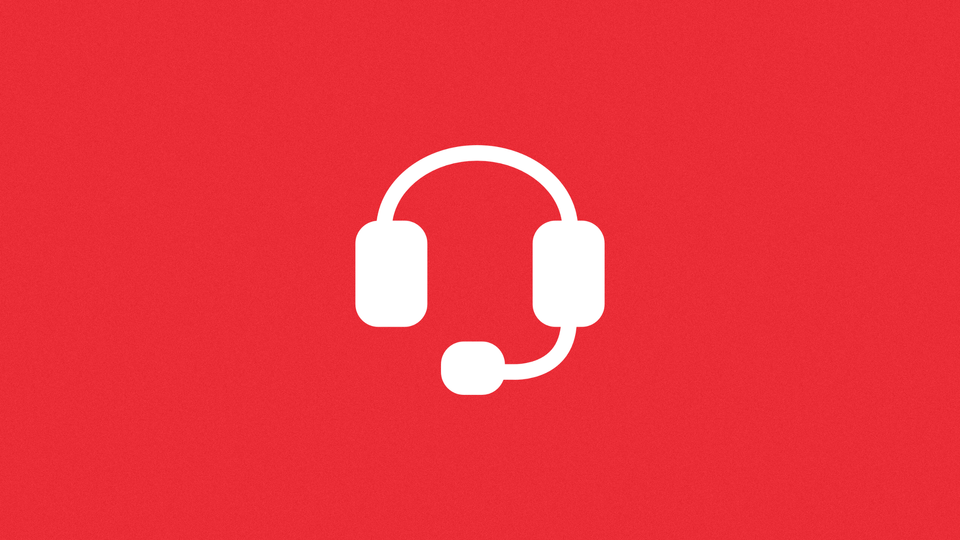 White headset icon on a red background